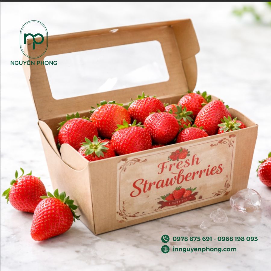 In hộp giấy đựng dâu tây bắt mắt